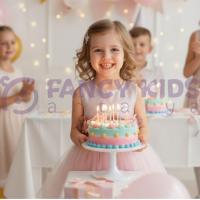 Kız Çocuk Abiye Simli Çiçekli Kemerli Pudra Renk