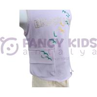 Kız Çocuk Atlet T-Shirt Enjoy Baskılı Torba Cepli Kolsuz Lila Renkli