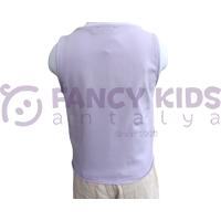 Kız Çocuk Atlet T-Shirt Enjoy Baskılı Torba Cepli Kolsuz Lila Renkli