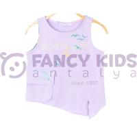 Kız Çocuk Atlet T-Shirt Enjoy Baskılı Torba Cepli Kolsuz Lila Renkli