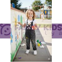 Kız Çocuk Ayıcıklı Salopet Kot Mom Jeans %100 Pamuk Ayarlanabilir Askılı