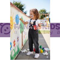 Kız Çocuk Ayıcıklı Salopet Kot Mom Jeans %100 Pamuk Ayarlanabilir Askılı