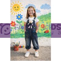 Kız Çocuk Ayıcıklı Salopet Kot Mom Jeans %100 Pamuk Ayarlanabilir Askılı