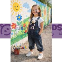 Kız Çocuk Ayıcıklı Salopet Kot Mom Jeans %100 Pamuk Ayarlanabilir Askılı