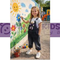 Kız Çocuk Ayıcıklı Salopet Kot Mom Jeans %100 Pamuk Ayarlanabilir Askılı