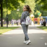 Kız Çocuk Baskılı Kapüşonlu Gri Crop Eşofman Takımı – Pamuklu ve Rahat Model