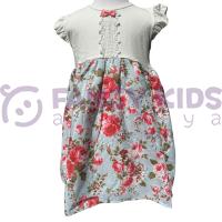 Kız Çocuk Çiçekli Dantelli Gül Baskılı Kolsuz Pamuklu Elbise 