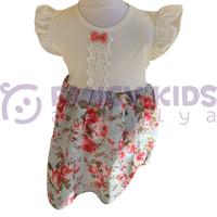 Kız Çocuk Çiçekli Dantelli Gül Baskılı Kolsuz Pamuklu Elbise 