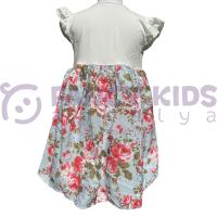 Kız Çocuk Çiçekli Dantelli Gül Baskılı Kolsuz Pamuklu Elbise 