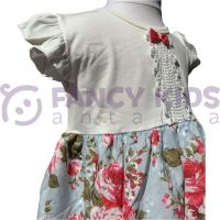 Kız Çocuk Çiçekli Dantelli Gül Baskılı Kolsuz Pamuklu Elbise 