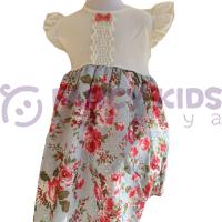 Kız Çocuk Çiçekli Dantelli Gül Baskılı Kolsuz Pamuklu Elbise 