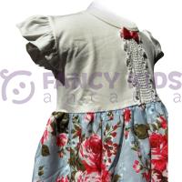 Kız Çocuk Çiçekli Dantelli Gül Baskılı Kolsuz Pamuklu Elbise 