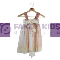 1-7 Yaş Kız Çocuk Çiçekli Abiye Pudra Renkli