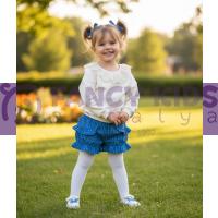 Kız Çocuk Dantelli Yaka Ekru Sweat & Kareli Şort Etek İkili Takım