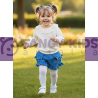 Kız Çocuk Dantelli Yaka Ekru Sweat & Kareli Şort Etek İkili Takım