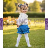 Kız Çocuk Dantelli Yaka Ekru Sweat & Kareli Şort Etek İkili Takım