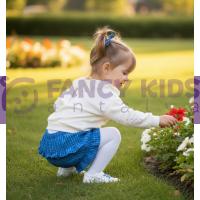 Kız Çocuk Dantelli Yaka Ekru Sweat & Kareli Şort Etek İkili Takım