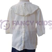 Kız Çocuk Dantelli Yaka Uzun Kollu Pamuklu Bluz – Orijinal Desenli