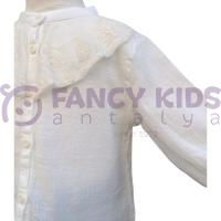 Kız Çocuk Dantelli Yaka Uzun Kollu Pamuklu Bluz – Orijinal Desenli