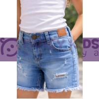 Kız Çocuk Denim Yırtık Kot Şort Lacivert