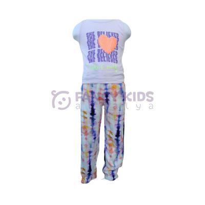 Kız Çocuk Desenli Kolsuz Lila T-Shirt Ebru Desenli Tayt İkili Takım