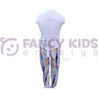 Kız Çocuk Desenli Kolsuz Lila T-Shirt Ebru Desenli Tayt İkili Takım