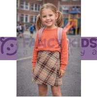 Kız Çocuk Ekose İskoç Desenli Etek-Şort Midi Boy Lastikli Bel Rahat Kalıp