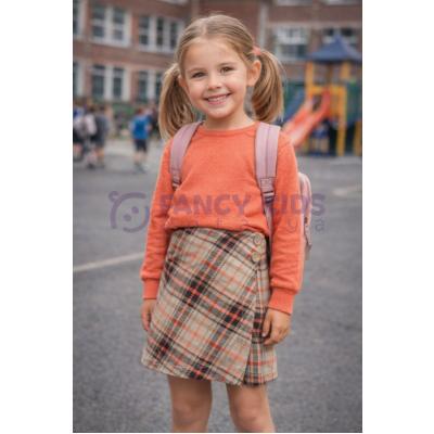 Kız Çocuk Ekose İskoç Desenli Etek-Şort Midi Boy Lastikli Bel Rahat Kalıp