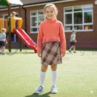 Kız Çocuk Ekose İskoç Desenli Etek-Şort Midi Boy Lastikli Bel Rahat Kalıp