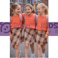 Kız Çocuk Ekose İskoç Desenli Etek-Şort Midi Boy Lastikli Bel Rahat Kalıp