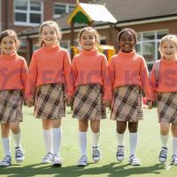 Kız Çocuk Ekose İskoç Desenli Etek-Şort Midi Boy Lastikli Bel Rahat Kalıp