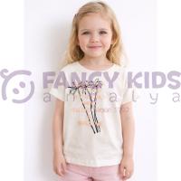 Kız Çocuk Ekru T-Shirt Bien Dijital Baskılı %100 Pamuk Kısa Kollu Günlük Tişört