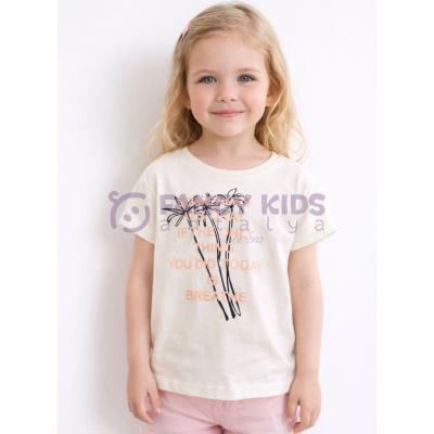 Kız Çocuk Ekru T-Shirt Bien Dijital Baskılı %100 Pamuk Kısa Kollu Günlük Tişört