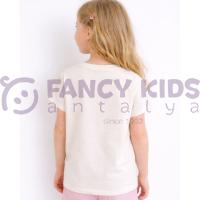 Kız Çocuk Ekru T-Shirt Bien Dijital Baskılı %100 Pamuk Kısa Kollu Günlük Tişört