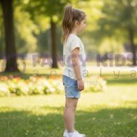 Kız Çocuk Ekru T-Shirt Bien Dijital Baskılı %100 Pamuk Kısa Kollu Günlük Tişört