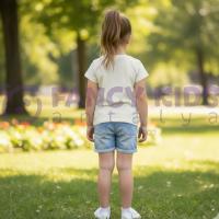 Kız Çocuk Ekru T-Shirt Bien Dijital Baskılı %100 Pamuk Kısa Kollu Günlük Tişört