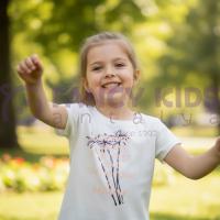 Kız Çocuk Ekru T-Shirt Bien Dijital Baskılı %100 Pamuk Kısa Kollu Günlük Tişört