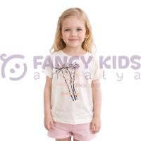 Kız Çocuk Ekru T-Shirt Bien Dijital Baskılı %100 Pamuk Kısa Kollu Günlük Tişört