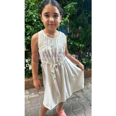 8-14 Yaş Kız Çocuk Elbise Çizgili Askılı Ekru