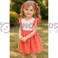 Kız Çocuk Gipürlü Kurdeleli Pamuklu Elbise – Astarlı Nakışlı Elbise