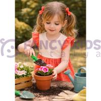 Kız Çocuk Gipürlü Kurdeleli Pamuklu Elbise – Astarlı Nakışlı Elbise