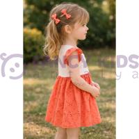 Kız Çocuk Gipürlü Kurdeleli Pamuklu Elbise – Astarlı Nakışlı Elbise