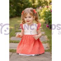Kız Çocuk Gipürlü Kurdeleli Pamuklu Elbise – Astarlı Nakışlı Elbise