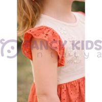 Kız Çocuk Gipürlü Kurdeleli Pamuklu Elbise – Astarlı Nakışlı Elbise