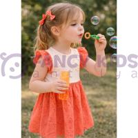 Kız Çocuk Gipürlü Kurdeleli Pamuklu Elbise – Astarlı Nakışlı Elbise