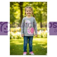 Kız Çocuk Gri Kuğu Desenli Pullu Sweatshirt – Yumuşak Mevsimlik Rahat Kalıp