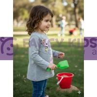 Kız Çocuk Gri Kuğu Desenli Pullu Sweatshirt – Yumuşak Mevsimlik Rahat Kalıp