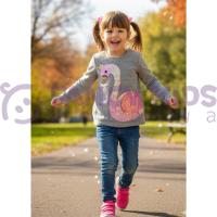 Kız Çocuk Gri Kuğu Desenli Pullu Sweatshirt – Yumuşak Mevsimlik Rahat Kalıp