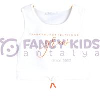 Kız Çocuk Grow Baskılı Ekru Turuncu Crop Atlet T-Shirt – Pamuklu Yumuşak Kumaş