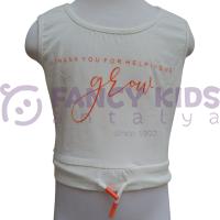 Kız Çocuk Grow Baskılı Ekru Turuncu Crop Atlet T-Shirt – Pamuklu Yumuşak Kumaş